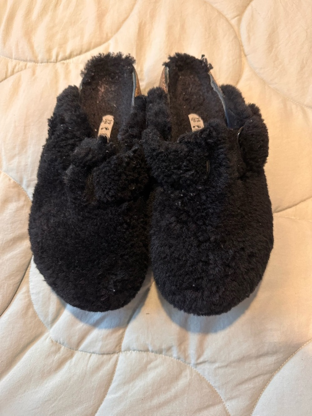 BIRKENSTOCK / Papillon Cozy Black Fuzzy Slip-On Slippers - Picture 2 of 7